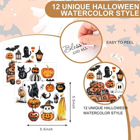Whaline 12 Sheets Halloween Rub on Transfer for Crafts Pumpkin Ghost Black Cat Rub on Transfer Stickers Vintage Furniture Decals for DIY Crafts, 5.5 x 5.5 Inch in Saudi Arabia