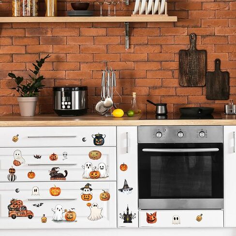 Whaline 12 Sheets Halloween Rub on Transfer for Crafts Pumpkin Ghost Black Cat Rub on Transfer Stickers Vintage Furniture Decals for DIY Crafts, 5.5 x 5.5 Inch in Saudi Arabia