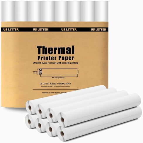 8 Rolls Thermal Paper 8.5’’ x 11’’ White for Thermal Printer, Rolls for A285M/ PD-A4/ M08F- Letter Portable Printers Wireless for Travel and Home Use as Office Paper in Saudi Arabia