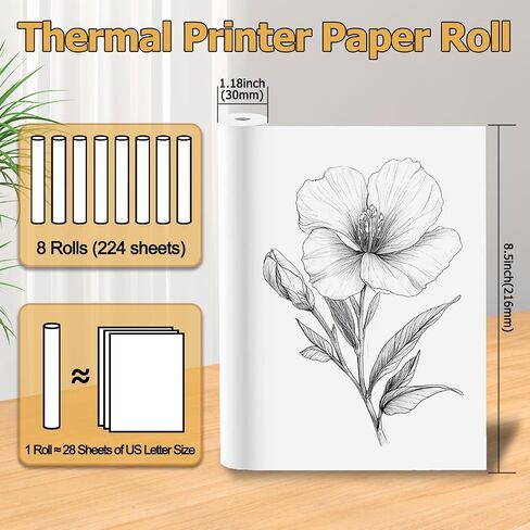 8 Rolls Thermal Paper 8.5’’ x 11’’ White for Thermal Printer, Rolls for A285M/ PD-A4/ M08F- Letter Portable Printers Wireless for Travel and Home Use as Office Paper in Saudi Arabia