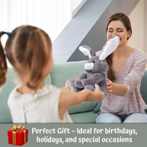 Dimple Milo Bunny محشو بالحيوان - لعبة Bunny Plush Soft Dimple مع ميزة Peek -A -Boo وأغاني الغناء - هدية مثالية محشو بالحيوان للأعمار 0 وما فوق ، رمادي in Kuwait