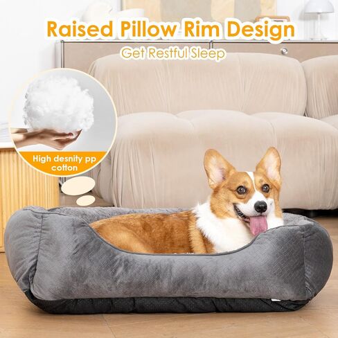 Dog Bed for Small Dogs Washable, Super Soft Durable Cat Bed, Warming Soft Calming Puppy Bed Pet Bed with Anti-Slip Bottom, Grey, 20 x 19 x 6inch in Saudi Arabia