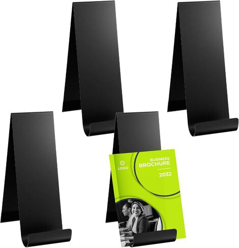4 Pcs Metal Fancy Brochure Holder Display Flyer Brochure Holder Stand Table Vertical Countertop Literature Organizer for Booklets Pamphlet Magazine Menu Journals(Black) in Saudi Arabia