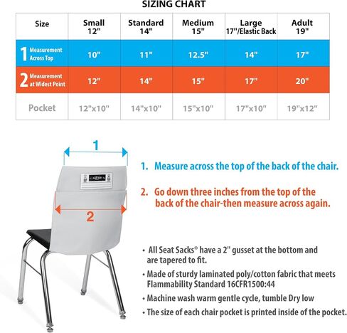 Seat Sack Student Chair Storage Pocket - 14", Single Pocket, Classroom Chair Organizer for Student Desks, Durable Over-the-Chair Storage, Black, 1-Pack in Saudi Arabia