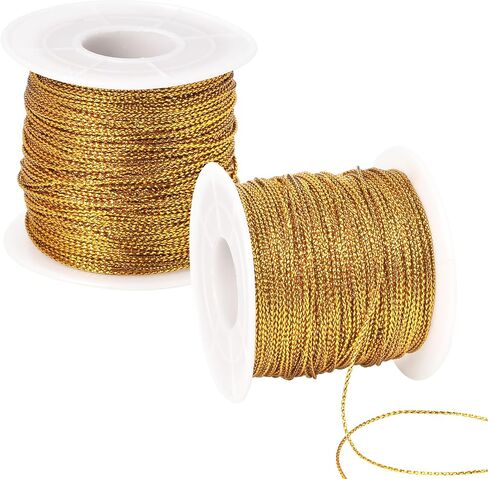 Metallic Cord 218 Yards 1mm Gold String Twine Metallic Tinsel Thin Ribbon Rope Silver Thread String for Crafts Bracelet Necklace Jewelry Making Gift Wrapping Christmas Ornaments Hanging Decor 2 Roll in Kuwait