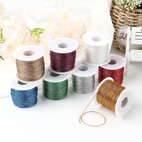 Metallic Cord 218 Yards 1mm Gold String Twine Metallic Tinsel Thin Ribbon Rope Silver Thread String for Crafts Bracelet Necklace Jewelry Making Gift Wrapping Christmas Ornaments Hanging Decor 2 Roll in Kuwait