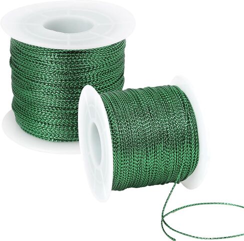 Metallic Cord 218 Yards 1mm Gold String Twine Metallic Tinsel Thin Ribbon Rope Silver Thread String for Crafts Bracelet Necklace Jewelry Making Gift Wrapping Christmas Ornaments Hanging Decor 2 Roll in Kuwait
