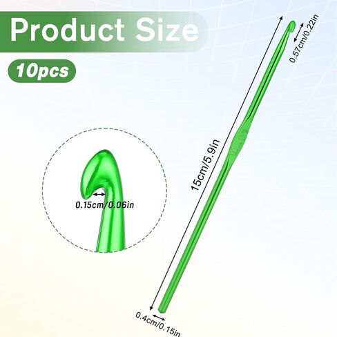 10 PCS Aluminium Crochet Hook 4mm US Size G (Size 6) Crochet Hook Teletles Teedles Metal Crochet Teedles letting letting for DIY Craft Yarn (Green) in Kuwait
