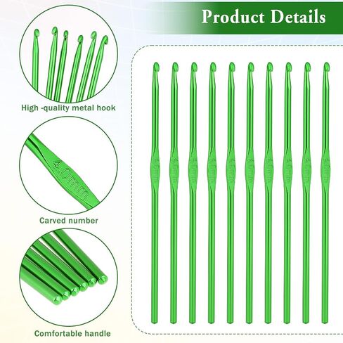 10 PCS Aluminium Crochet Hook 4mm US Size G (Size 6) Crochet Hook Teletles Teedles Metal Crochet Teedles letting letting for DIY Craft Yarn (Green) in Kuwait
