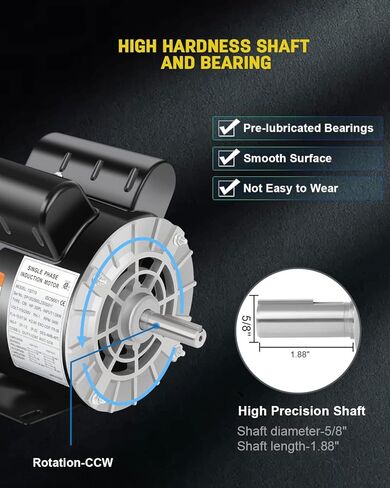 محرك ضاغط هواء 1.5 حصان، محرك كهربائي أحادي الطور 3450 دورة في الدقيقة، 56 إطارًا 5/8 بوصة عمود مفتاح 115/230 فولت، دوران CCW المستمر، طول العمود 1.88 بوصة لضواغط الهواء in Kuwait