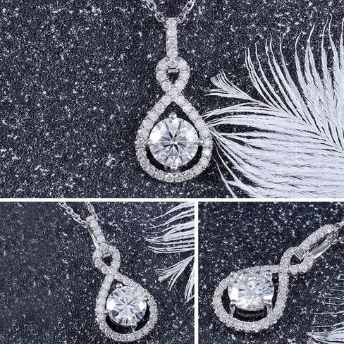 Moissanite Necklaces for Women Platinum Plated Silver 1 Carat Center Moissanite Halo Pendant Necklaces, 18''-20'' in Saudi Arabia