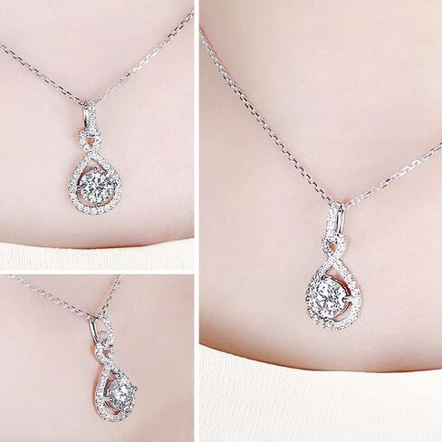 Moissanite Necklaces for Women Platinum Plated Silver 1 Carat Center Moissanite Halo Pendant Necklaces, 18''-20'' in Saudi Arabia