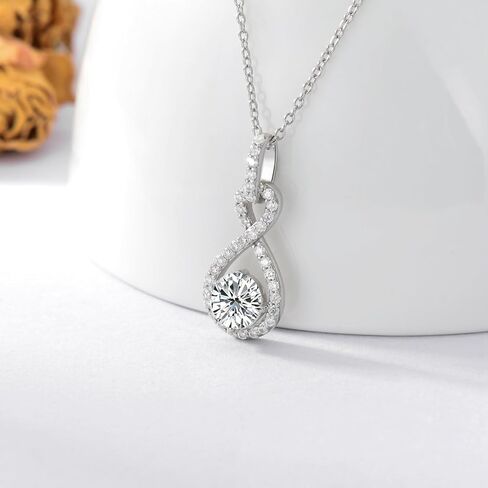 Moissanite Necklaces for Women Platinum Plated Silver 1 Carat Center Moissanite Halo Pendant Necklaces, 18''-20'' in Saudi Arabia