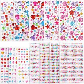 12 Sheets Self-Adhesive Gem Stickers Jewels for Arts and Craft Projects, Scrapbook Rhinestone Stickers with Variety of Shapes and Sizes on Bags, Cards, Papers, Face in Saudi Arabia