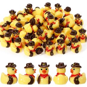 50 Pcs Mini Resin Cowboy Ducks, Miniature Western Duckies Figurine, Tiny Yellow Duck with Cowboy Hat, Mini Figures to Hide for DIY Decor Western Cowboy Birthday Party Favor Gift (Brown) in Saudi Arabia