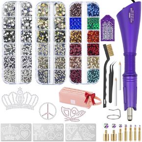 Hotfix Rhinestones Applicator Kit Set 4500 Pcs Crystals (White/AB/Multi-Color) - Bedazzler DIY Craft Includes 19 Pattern Templates, Tweezers, Cleaning Brush, Storage Bag - for Clothes, Fabric, Jeans in Kuwait