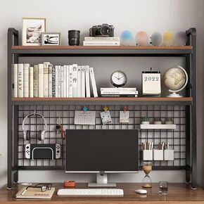 Desk Shelf Organizer, 2 Tier Office Shelves, Computer Monitor Desktop Display Rack with DIY Grid Boards for Office, Dormitory, Home,Black in Saudi Arabia