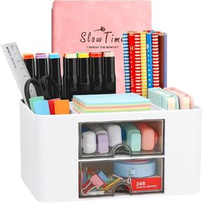Creative & Simple Desk Organiser, 7 Grids, Plastic Table Organiser with Drawer, Multifunctional Desk Organiser, Pen Holder for School, Office, Home (Pink) in Saudi Arabia