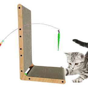 L Shape Cat Scratcher,Cardboard Cat Scratching with Ball Toy, Catnip, Wall Mounted Protecting Large Cat Scratcher Pad, Furniture Cat Scratch Pad for Indoor Cats (20 INCN) in Saudi Arabia