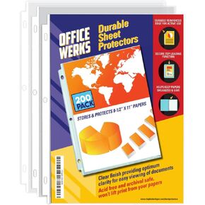 100 واقي ورق شفاف من Officewerks، مقاس 8.5 × 11 بوصة لـ 3 حلقات، وأكمام ورقية بلاستيكية، وواقي ورق تحميل علوي مع فتحات معززة، وآمن أرشيفي للمستندات والصور in Kuwait