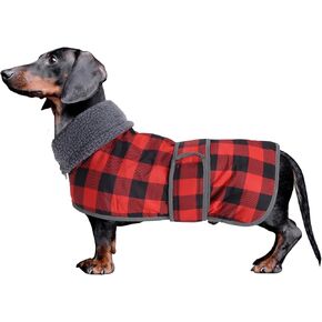 GeyeCete Dachshund Winter Coat Grid Coats Dog Coats Coats Ceilted Dog Jacket Coat Thermal ، مع بطانة الفانيلا الدافئة في الخارج حمر in Kuwait