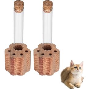 2 مجموعات Cat Whisker Holder Mini Glass Glass Jar مع قاعدة خشبية على شكل مخلب الشفافة للحيوانات الأليفة شعرة الهاوية التذكارية حاويات جرة للقطط الكلاب مجموعة عشاق الحيوانات الأليفة هدية 4 " in Kuwait