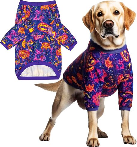 Dog Shirt for Large Dogs Neon Halloween Pumpkin Ghost Pajamas for Medium Large Dogs XL, Halloween in Kuwait