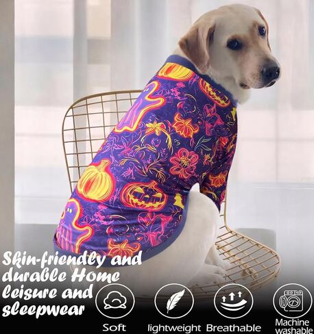 Dog Shirt for Large Dogs Neon Halloween Pumpkin Ghost Pajamas for Medium Large Dogs XL, Halloween in Kuwait