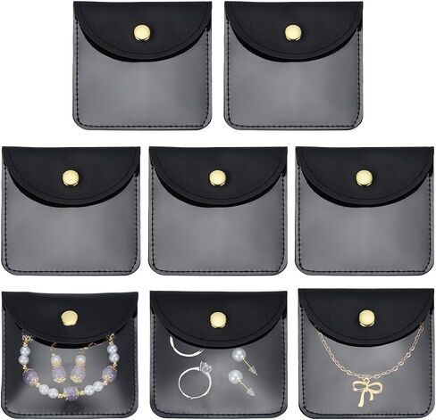 FINGERINSPIRE 8 Pcs Clear Small Jewelry Pouches 3.15x3.15inch White Square PU Leather and PVC Gift Bags with Snap Button for Earrings, Bracelets, and Jewelry Packaging for Sellers and Gift Givers in Saudi Arabia
