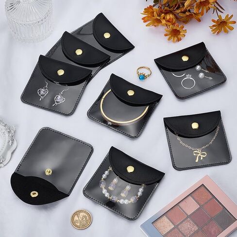 FINGERINSPIRE 8 Pcs Clear Small Jewelry Pouches 3.15x3.15inch White Square PU Leather and PVC Gift Bags with Snap Button for Earrings, Bracelets, and Jewelry Packaging for Sellers and Gift Givers in Saudi Arabia