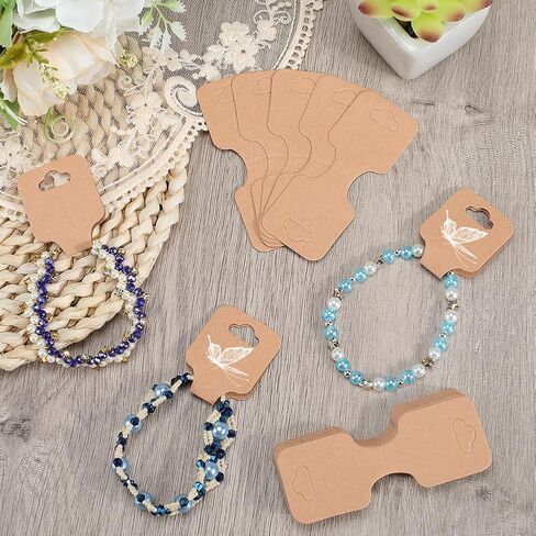 SOFPLATE 200Pcs Jewelry Display Cards Bracelet Card Holder Fold Over Paper Rectangle 3.54 x 1.34 Inch Burlywood Personalized Hanging Cardboard Tags for Selling Jewelry Necklaces Bracelets Packaging in Saudi Arabia