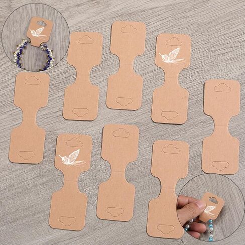SOFPLATE 200Pcs Jewelry Display Cards Bracelet Card Holder Fold Over Paper Rectangle 3.54 x 1.34 Inch Burlywood Personalized Hanging Cardboard Tags for Selling Jewelry Necklaces Bracelets Packaging in Saudi Arabia