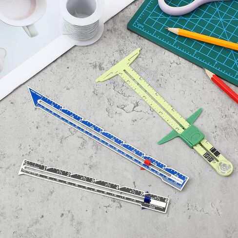 3 PCS Sewing Gauges, Seam Gauge for Sewings Measuring Tools Sliding Gauge Ruler, 5-in-1 T-Shaped Seam Guide Ruler, Sewing-Gauges with Sliding Marker for Knitting Crafting Sewing Beginner Supplies in Kuwait
