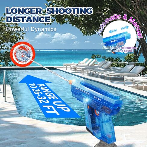 Electric Water Gun Automatic Squirt Gun for Kids & Adults 800CC High Capacity 32FT Long Range Dual-Mode Auto-Refill System for Pool & Beach Indoor & Outdoor Water Guns Play(Blue) in Saudi Arabia