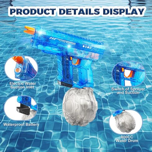 Electric Water Gun Automatic Squirt Gun for Kids & Adults 800CC High Capacity 32FT Long Range Dual-Mode Auto-Refill System for Pool & Beach Indoor & Outdoor Water Guns Play(Blue) in Saudi Arabia