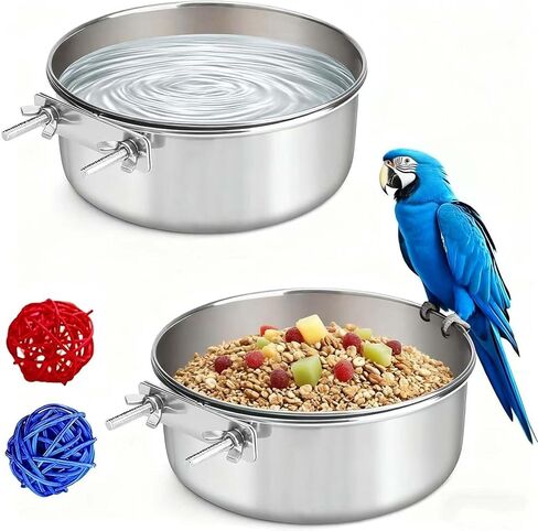 2 PCS الفولاذ المقاوم للصدأ طعام الطيور الأوعية الماء ، وأكواب الأطباق الببغاء مع ألعاب كرة الطيور ذات الحامل المشبك لشينشيلا ، كوكاتييل ، كونور ، الببغاء ، الببغاء ، طيور الحب ، الحيوانات الصغيرة (صغيرة) in Kuwait
