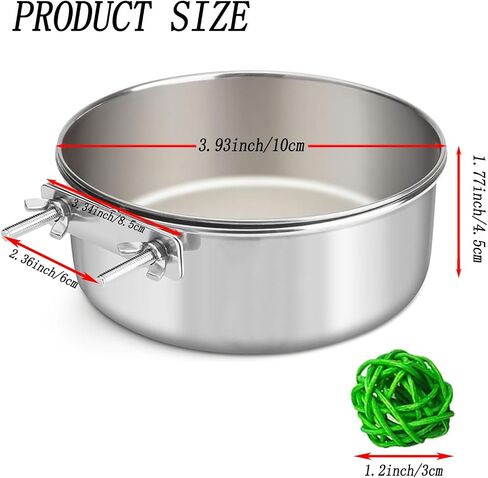 2 PCS الفولاذ المقاوم للصدأ طعام الطيور الأوعية الماء ، وأكواب الأطباق الببغاء مع ألعاب كرة الطيور ذات الحامل المشبك لشينشيلا ، كوكاتييل ، كونور ، الببغاء ، الببغاء ، طيور الحب ، الحيوانات الصغيرة (صغيرة) in Kuwait