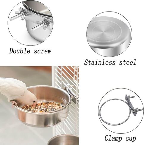 2 PCS الفولاذ المقاوم للصدأ طعام الطيور الأوعية الماء ، وأكواب الأطباق الببغاء مع ألعاب كرة الطيور ذات الحامل المشبك لشينشيلا ، كوكاتييل ، كونور ، الببغاء ، الببغاء ، طيور الحب ، الحيوانات الصغيرة (صغيرة) in Kuwait