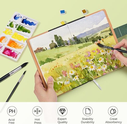 Watercolor Sketchbook,8.2 x 5.5 inch,20 Sheets Hot Press 100% Cotton 300 GSM 140lb,A5 Watercolor Paper for Art Painting, Drawing, Mixed Media in Kuwait