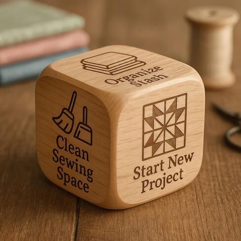 Quilter’s Dice, Baking/Party/Knitting/Sewing/Embroidery Activity Dice, Handmade Wooden Decision Dices with 6 Engraved Tasks, Fun Practical Tool Engraved Prompts (1, Baking) in Saudi Arabia