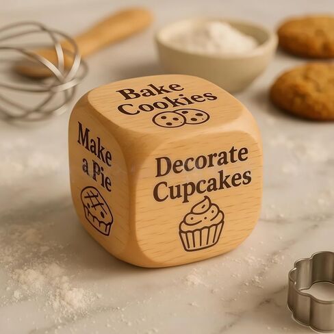 Quilter’s Dice, Baking/Party/Knitting/Sewing/Embroidery Activity Dice, Handmade Wooden Decision Dices with 6 Engraved Tasks, Fun Practical Tool Engraved Prompts (1, Baking) in Saudi Arabia