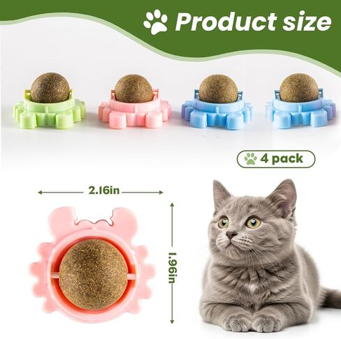 Catnip Toys 4 Pack Catnip Balls Catnip Wall Ball 360° Rotatable Chewing Teeth Cleaning Edible Cat Interactive Toys Indoor Play with Cats Wall Anxiety Relief Cat Chew Ball in Saudi Arabia