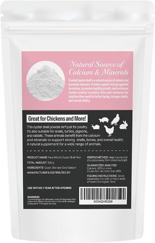 NICE WITCH'S Oyster Shell Flour 1.1 lb (500 g) – Finely Ground Calcium for Chickens, Ducks, Birds, Reptiles, Amphibians & More – Natural Source of Calcium | Korean Oyster Shell Powder/굴껍질 가루 in Saudi Arabia