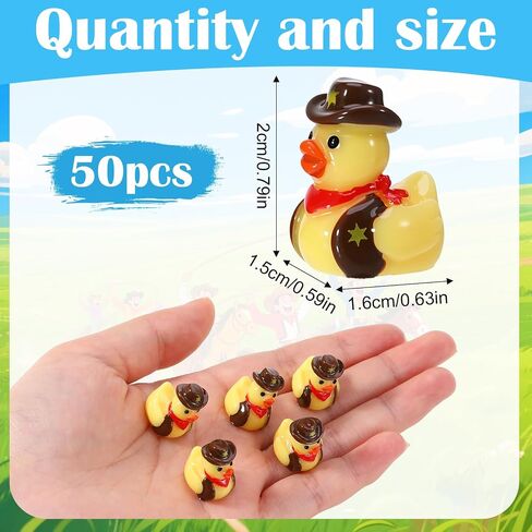 50 PCS ميني راتنج رعاة البقر البط ، التمثال المصغر الغربي للبط ، بطة صفراء صغيرة مع قبعة رعاة البقر ، شخصيات مصغرة للاختباء للحصول على ديني ديي وورف رعاة البقر حفلة عيد ميلاد هدية (بني) in Saudi Arabia