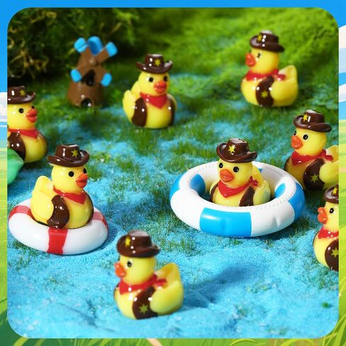 50 PCS ميني راتنج رعاة البقر البط ، التمثال المصغر الغربي للبط ، بطة صفراء صغيرة مع قبعة رعاة البقر ، شخصيات مصغرة للاختباء للحصول على ديني ديي وورف رعاة البقر حفلة عيد ميلاد هدية (بني) in Saudi Arabia