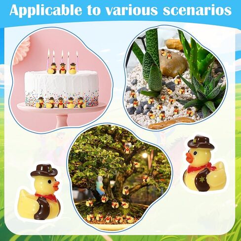 50 PCS ميني راتنج رعاة البقر البط ، التمثال المصغر الغربي للبط ، بطة صفراء صغيرة مع قبعة رعاة البقر ، شخصيات مصغرة للاختباء للحصول على ديني ديي وورف رعاة البقر حفلة عيد ميلاد هدية (بني) in Saudi Arabia