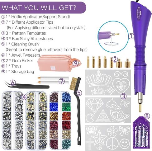 Hotfix Rhinestones Appludator Kit Set 4500 PCS Crystals (White/AB/Multi -Color) - Bedazzler DIY Craft تشمل 19 قالبًا ، ملاقطًا ، فرشاة التنظيف ، كيس التخزين - للملابس ، النسيج ، الجينز in Kuwait