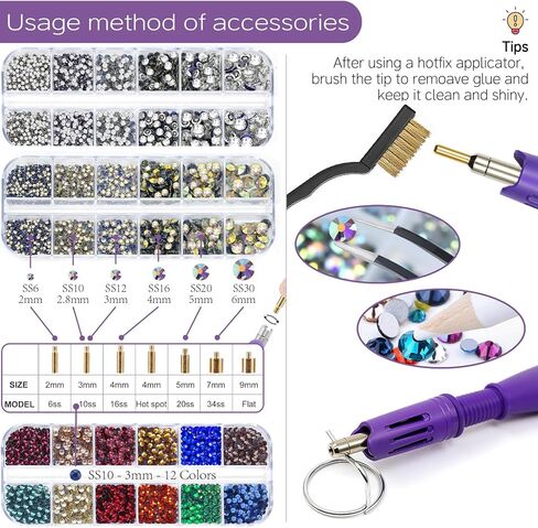 Hotfix Rhinestones Appludator Kit Set 4500 PCS Crystals (White/AB/Multi -Color) - Bedazzler DIY Craft تشمل 19 قالبًا ، ملاقطًا ، فرشاة التنظيف ، كيس التخزين - للملابس ، النسيج ، الجينز in Kuwait
