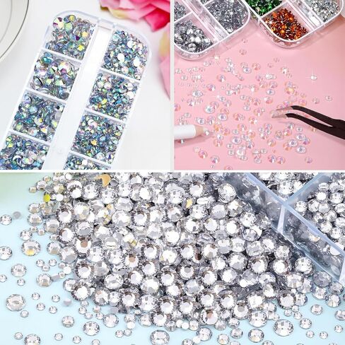 Hotfix Rhinestones Appludator Kit Set 4500 PCS Crystals (White/AB/Multi -Color) - Bedazzler DIY Craft تشمل 19 قالبًا ، ملاقطًا ، فرشاة التنظيف ، كيس التخزين - للملابس ، النسيج ، الجينز in Kuwait