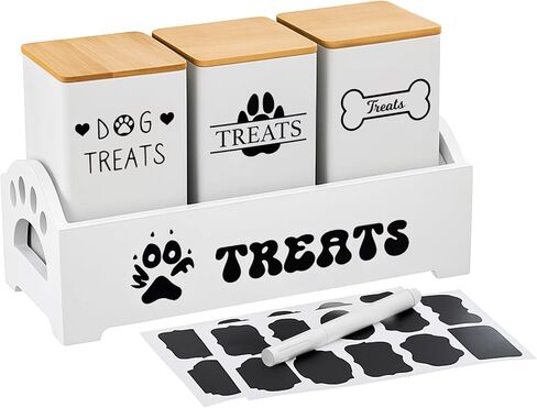 تشمل حاوية Weysat Dog Treatment مجموعة Confertop 3 جرار معادن ، و 1 صينية تخزين الطعام مع ملصقات وقلم مزرعة للأغذية منظم هدية لأصحاب الكلاب للحيوانات الأليفة in Saudi Arabia
